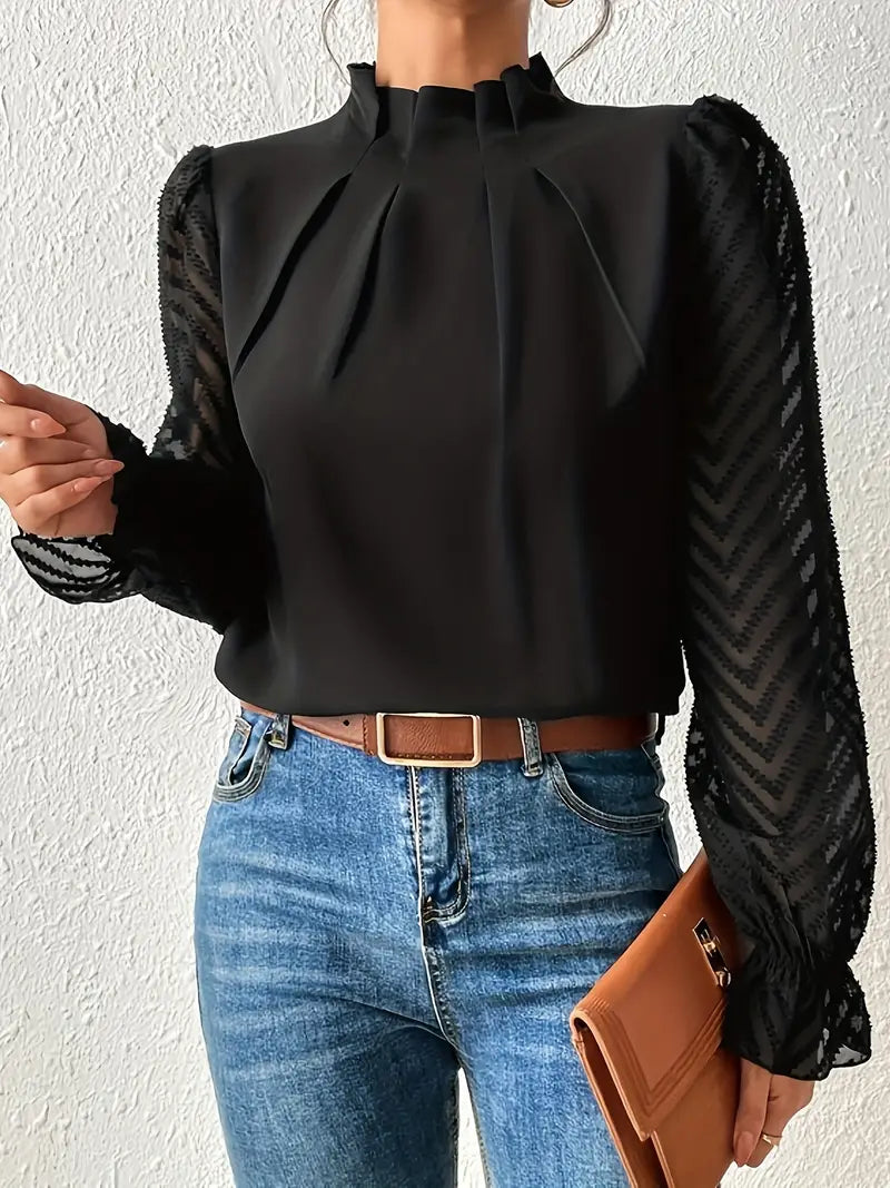 Viviana™ | Top Elegante Plissettato con Maniche in Rete