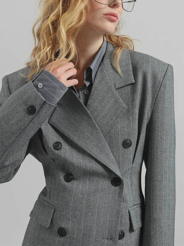 Viviana™ | Blazer Grigio Striato con Cintura