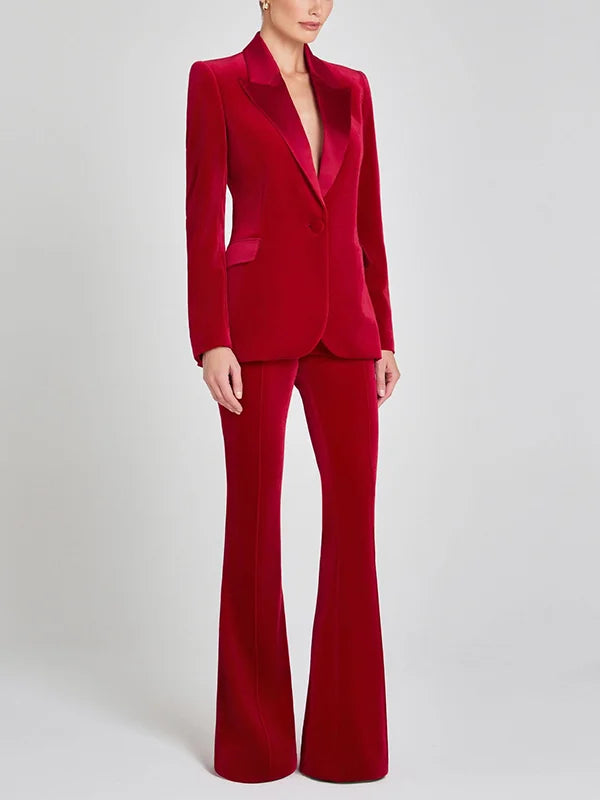 Viviana™ | Blazer in Velluto Rosso con Revers a Picco