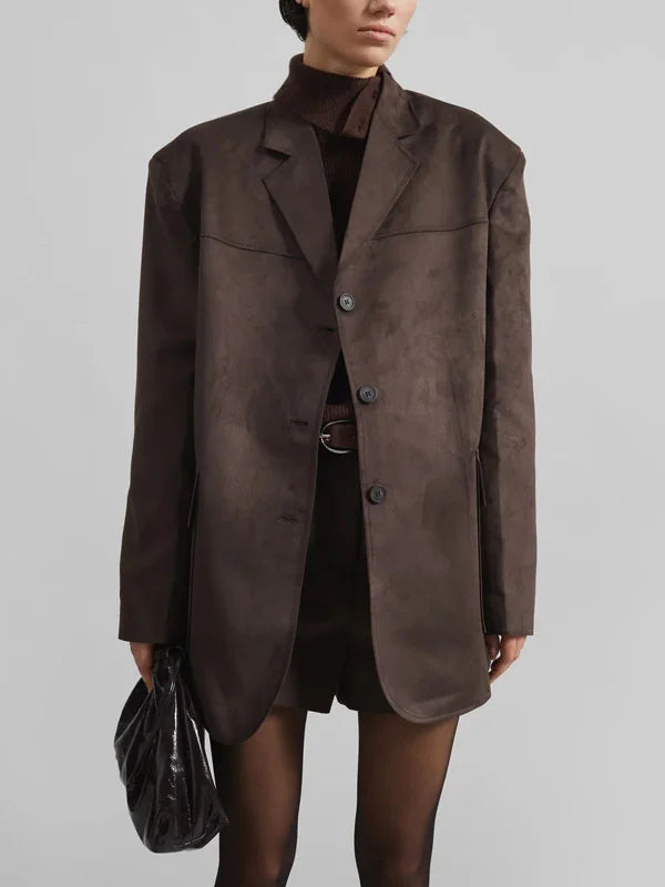 Viviana™| Blazer Marrone in Suede Oversize