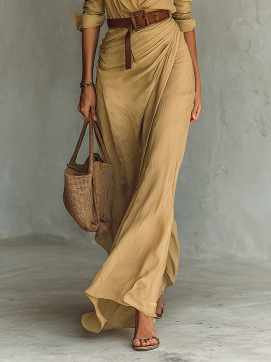 Viviana™ | Abito Maxi Lungo con Collo a Revers Cintura inclusa