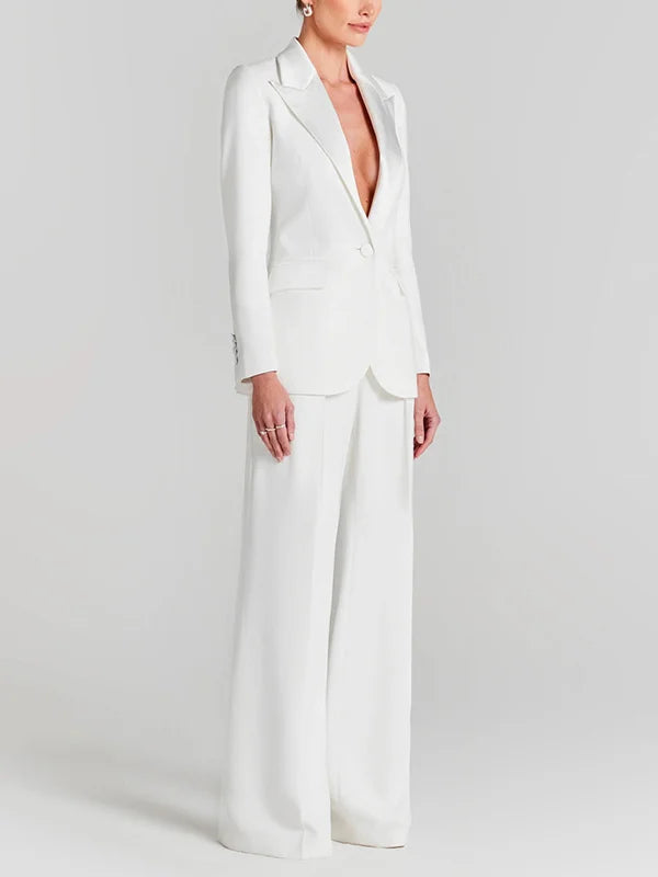 Viviana™ | Blazer Bianco a Un Bottone con Collo Pieghettato