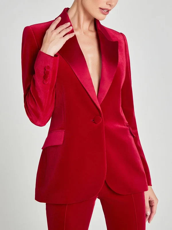 Viviana™ | Blazer in Velluto Rosso con Revers a Picco