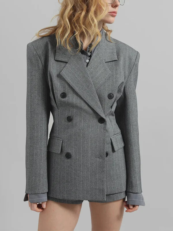 Viviana™ | Blazer Grigio Striato con Cintura