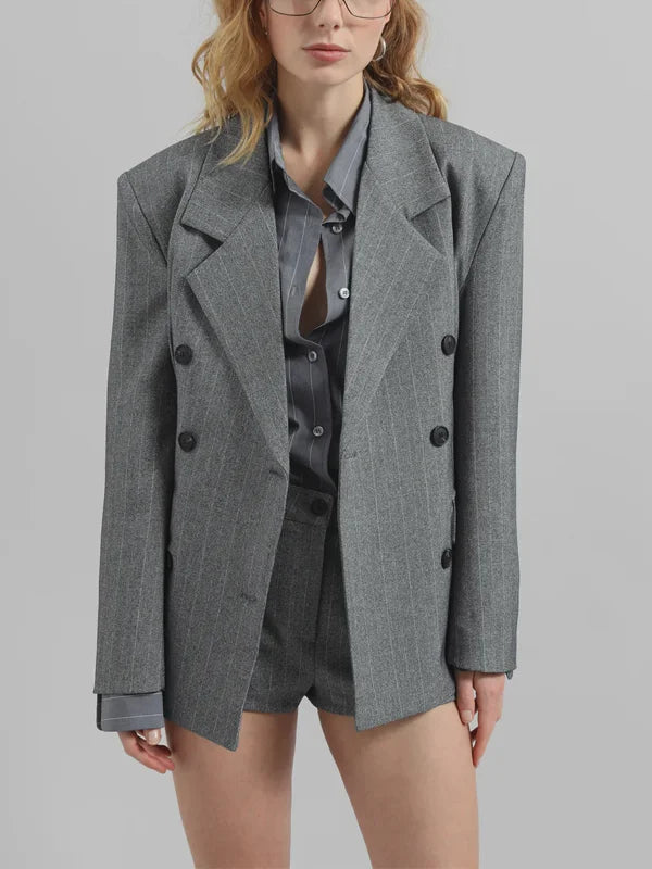 Viviana™ | Blazer Grigio Striato con Cintura