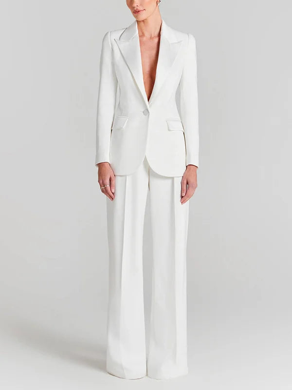 Viviana™ | Blazer Bianco a Un Bottone con Collo Pieghettato
