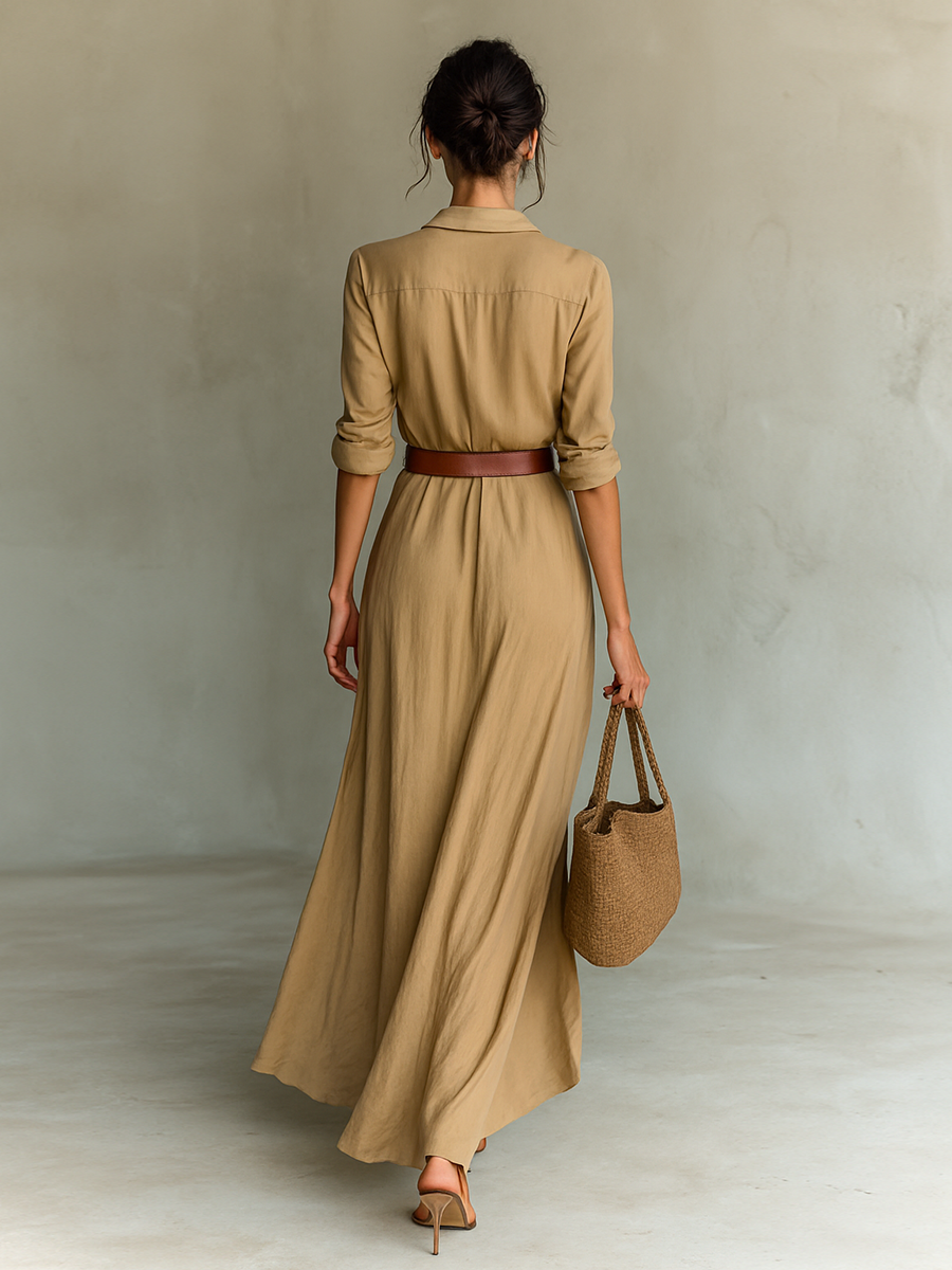 Viviana™ | Abito Maxi Lungo con Collo a Revers Cintura inclusa