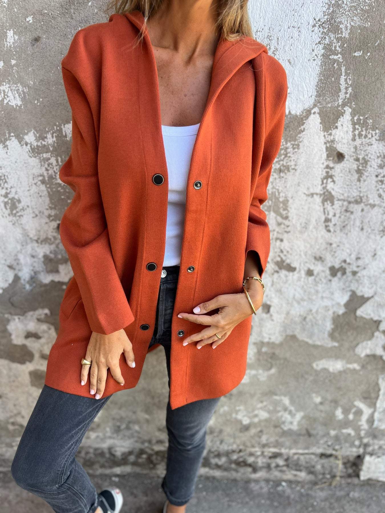 Viviana™ | Giacca con Cappuccio Casual con Bottoni