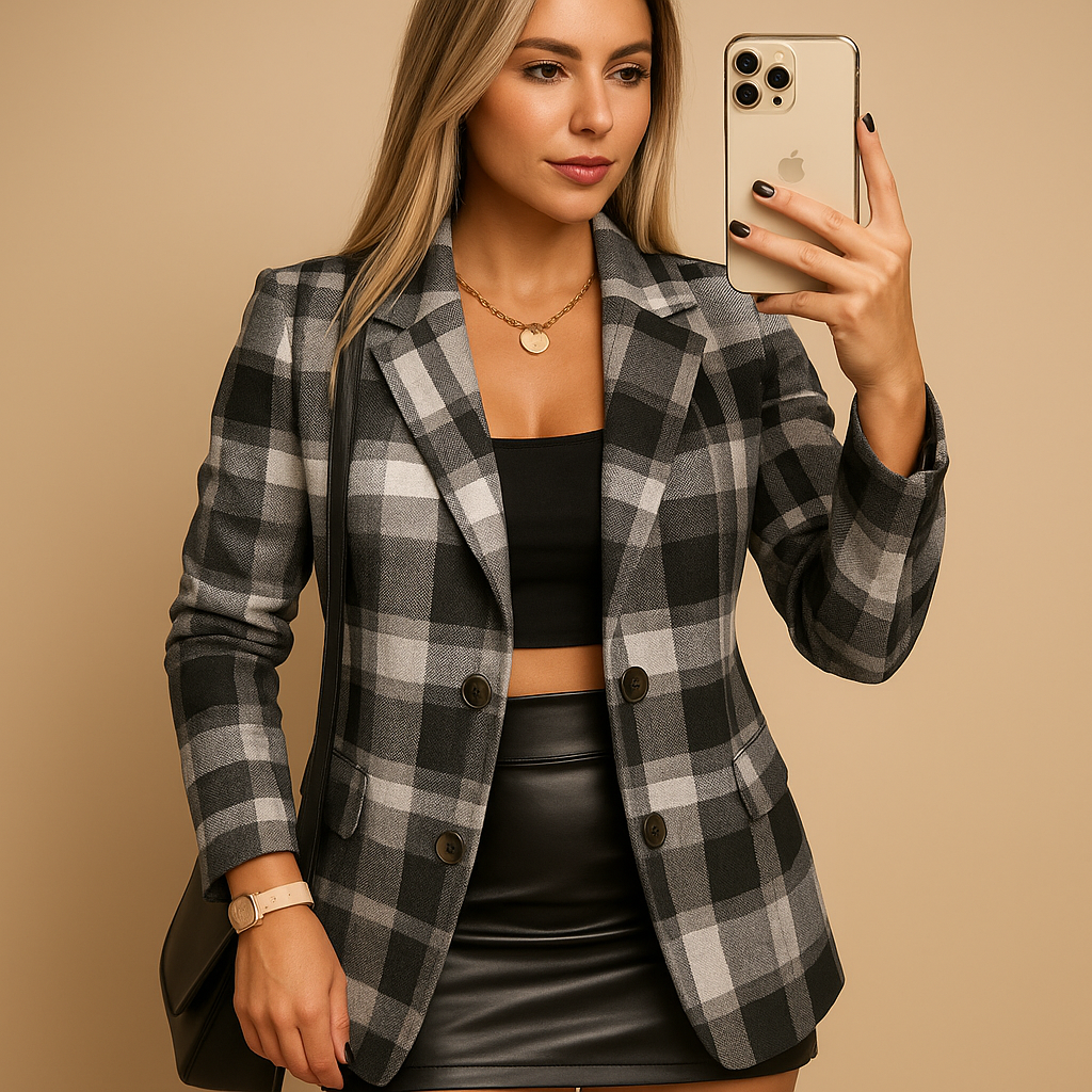 Viviana™ | Giacca lunga imbottita da donna con motivo a quadri