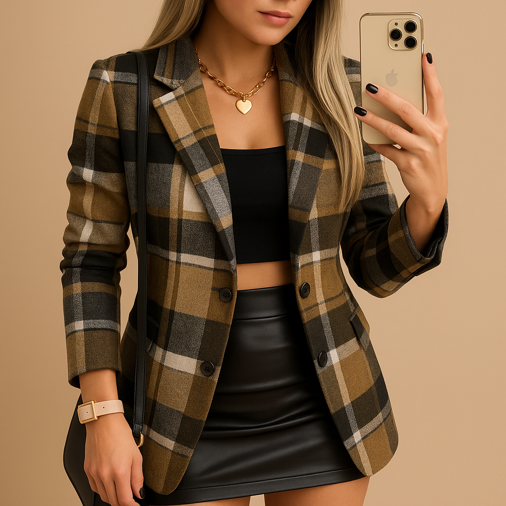 Viviana™ | Giacca lunga imbottita da donna con motivo a quadri